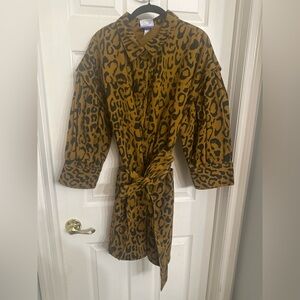 Future Collective leopard print denim button-down dress/ jacket belted